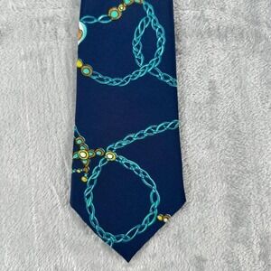 Valentino Pietro Vtg Tie Pure 100% Silk Blue Dark Academia Quiet Luxury Designer